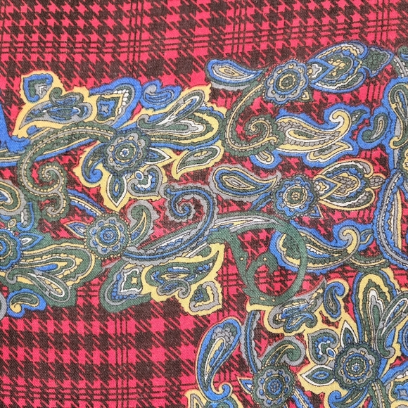 VTG GLENTEX Red & Black Houndstooth/Paisley Border Scarf | SZ 31" sq - Picture 9 of 10